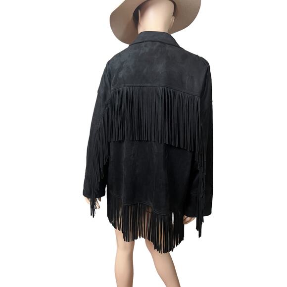 Zara Black Fringe Western Style Retro Jacket Size L Side Pockets Long Sleeves - Picture 13 of 15